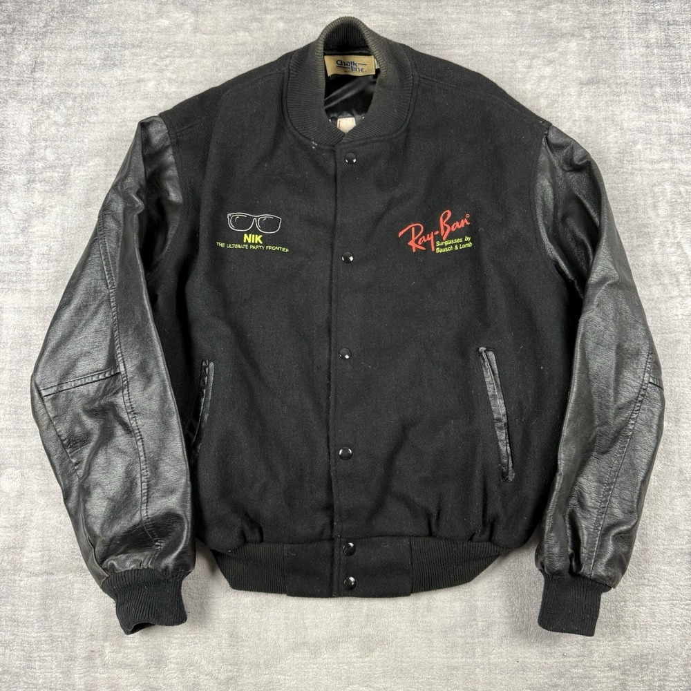 Vintage Nik And The Nice Guys Jacket Mens Large Black Varsity Chalk Line Band